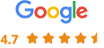 Google logo with our 4+ star rating